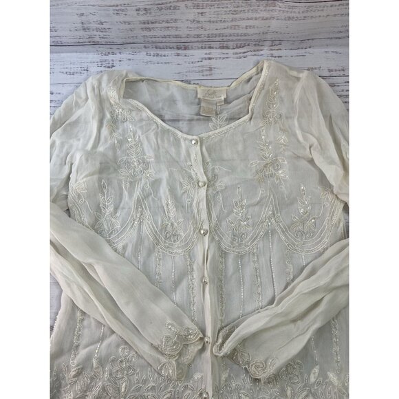 Vintage Soft Surroundings Sheer White Sequence Beaded Blouse M Whimsygoth Fairy - Picture 9 of 12